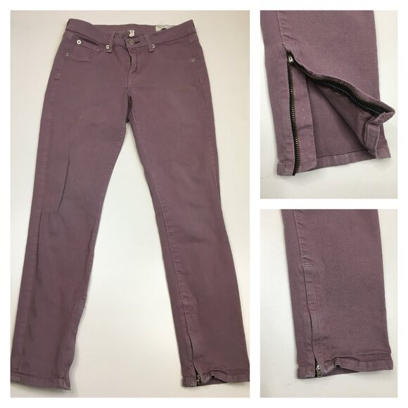 RAG & BONE Capri PFD Purple/Gray'ish Wash Ankle Zipper Logo Buttons Skinny Jeans - Picture 1 of 16